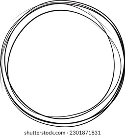 Black circle line hand drawn. Highlight hand drawing circle isolated on white background. Round handwritten circle. For marking text, note, mark icon, number, marker pen, pencil and text check, vector