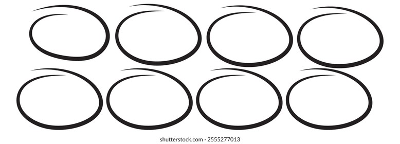 Black circle line hand drawn set. Highlight hand drawing circle isolated on background. Round handwritten circle. design eps 10 