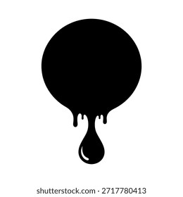 Un círculo negro con líquido goteando hacia abajo, formando una sola gota prominente en la parte inferior contra un fondo blanco. Esta es una simple ilustración gráfica.