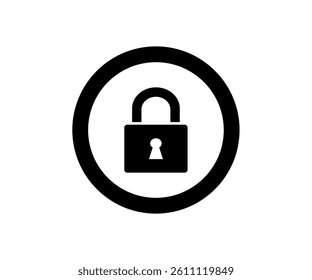 Black circle with a lock icon. Security symbol. Lock open vector design and illustration.

