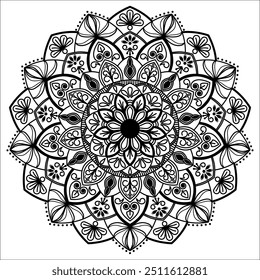 Black circle mandala,abstract floral ornament.