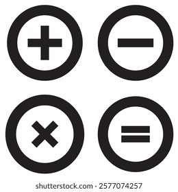 Black circle math icons set. Plus, minus, multiplication, equal icons.