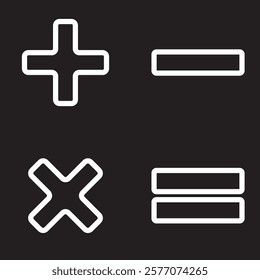 Black circle math icons set. Plus, minus, multiplication, equal icons.