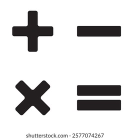 Black circle math icons set. Plus, minus, multiplication, equal icons.