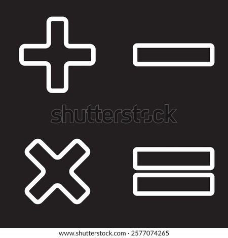 Black circle math icons set. Plus, minus, multiplication, equal icons.