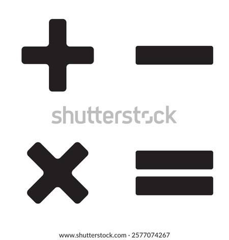 Black circle math icons set. Plus, minus, multiplication, equal icons.