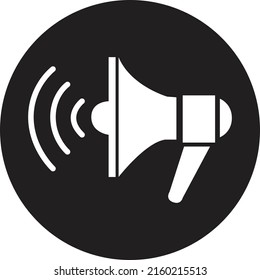 black circle megaphone icon with white background