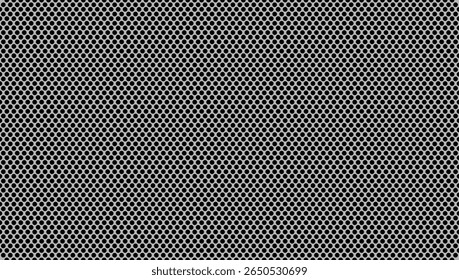 Black circle mesh seamless pattern on light grey background. Ideal for speaker grill, audio texture, tech backdrop, or industrial abstract design.