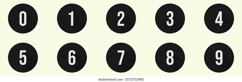 Black circle number icons set. Numbers from 0 to 9. Number button collection