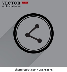 Black circle on a gray background with shadow.  web icon share vector illustration, EPS 10