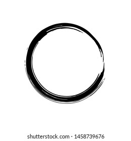 Black circle on white background.  Hand drawn round design element. Vector illustration.