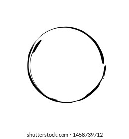 Black circle on white background.  Hand drawn round design element. Vector illustration.