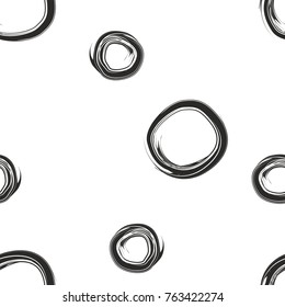 Black circle on a white background. Hand drawn seamless pattern, vector illustration