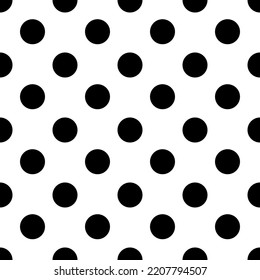 Black circle on white diagonal seamless pattern. Fashion graphic background design. Modern stylish abstract texture. Monochrome template for prints, textiles, wrapping, wallpaper. VECTOR illustration