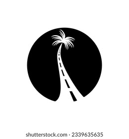 Schwarze kreisförmige Palmenstraße, Vektorgrafik auf weißem Hintergrund, Silhouette.