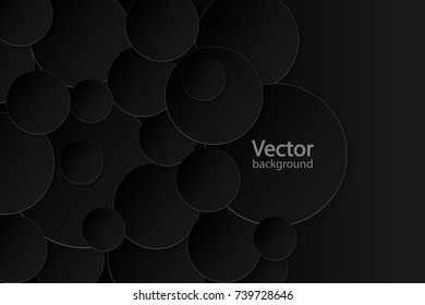 Black circle paper cut style with drop shadow on black background. Modern elegant  backdrop. Round notes