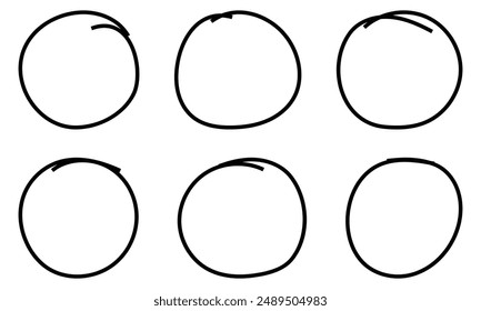 Black circle pen draw. Hand drawn circle line sketch set. Vector circular scribble doodle round circles for message note sign design element. Pen or pencil graffiti bubble or ball sketch illustration.