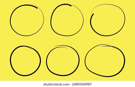 Black circle pen draw. Hand drawn circle line sketch set. Vector circular scribble doodle round circles for message note sign design element. Pen or pencil graffiti bubble or ball sketch illustration.