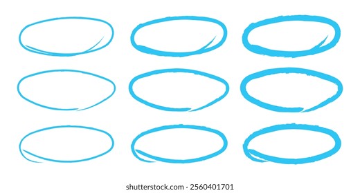 Black circle pen draw. Highlight hand drawn black circle isolated on white background. Handwritten black circle. For marker pen, pencil. Vector