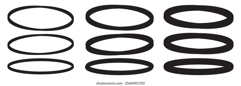 Black circle pen draw. Highlight hand drawn black circle isolated on white background. Handwritten black circle. For marker pen, pencil. Vector