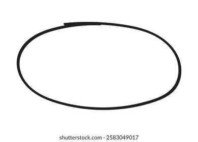 Black circle pen draw. Highlight hand drawn black circle isolated on white background. Handwritten black circle. For marker pen, pencil. Vector eps 10