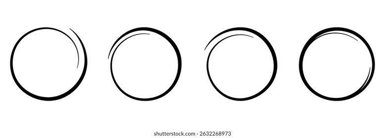 Black circle pen highlight doodle set. Marker ellipses frames in sketch style. Hand drawn circles vector illustration isolated on white background. Vector eps 10