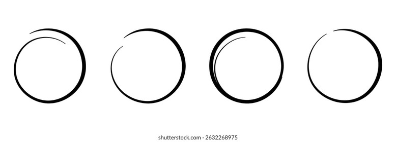 Black circle pen highlight doodle set. Marker ellipses frames in sketch style. Hand drawn circles vector illustration isolated on white background. Vector eps 10