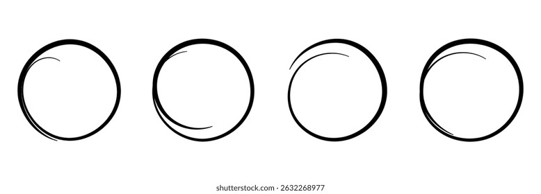 Black circle pen highlight doodle set. Marker ellipses frames in sketch style. Hand drawn circles vector illustration isolated on white background. Vector eps 10