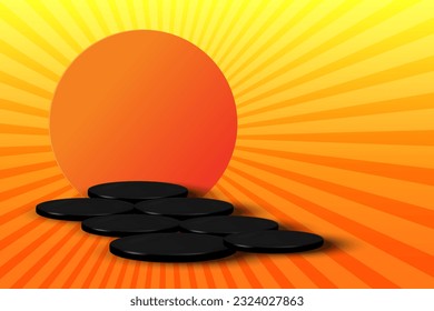 black circle podiums on orange background