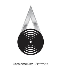 black circle or record disc with swoosh lines & arrow-vector drawing