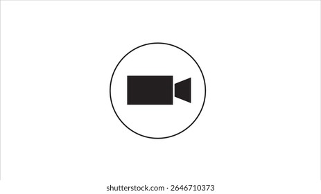 Video Diseño negro del logotipo del icono de la cámara del registrador del círculo, icono de la cámara en fondo blanco trasero.