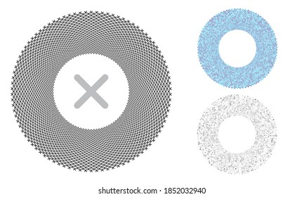 Círculo negro con elemento repetido en el centro. Colores y tamaños de azul y gris al azar. Fondo de vector cruzado.