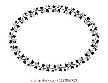 black circle or round frame with leaf and grape motifs, this black border is also isolated with a white background.