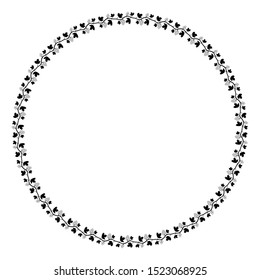 black circle or round frame with leaf and grape motifs, this black border is also isolated with a white background.