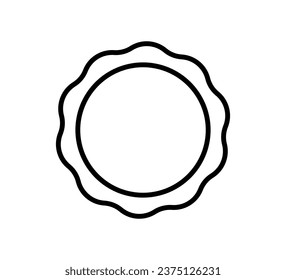 Black circle seal stamp icon. Vintage wavy edge circle sticker. Star burst shape tag. Blank sale round sticker. Simple line circle wax seal. Vector illustration isolated on white background.