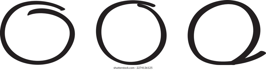 Black circle set, pen draw. Highlight hand drawing circle isolated on background. Handwritten black circle. For marking text, numbers, marker pen, pencil, logo and text check, vector illustration