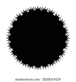 A black circle with spiky edges, abstract shape, symbol, or icon on a white background