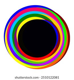 A black circle is surrounded by bright, ring-shaped circles. creative visual art logo