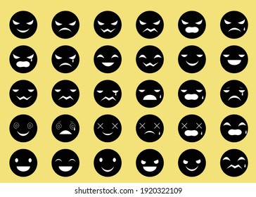 Black circle suspicious person face icon set