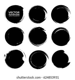 Black circle textured ink strokes set isolated on a white background