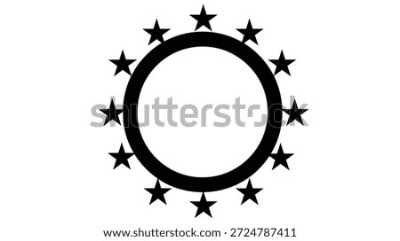 A black circle with a thick border, surrounded by 12 evenly spaced black five-pointed stars