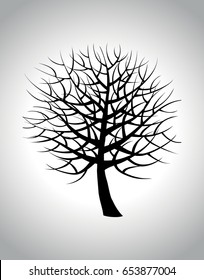 Black circle tree illustration clip art, grey background, fog