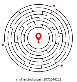 Black circle vector maze isolated on white background. Vector maze icon. Labyrinth symbol. Circle puzzle. Round maze