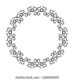 black circle vintage frame ornament with white background, baroque, scroll , engraving border , floral , retro pattern ornament, vector illustration.