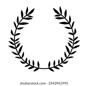 Black circle of wheat ear on white background. Agriculture wheat logo template. Frame with leaves victory. hand drawn. Not AI, Vector illustration.