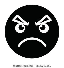 A black circle with a white angry face emoticon, furrowed brow, and scowling expression, conveying a strong negative emotion or frustration in a simple, bold design.