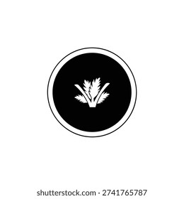 Black circle with white border and plant white plant simple minimalistic symbol
