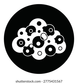 Black circle with white bubble cluster illustration design element icon
