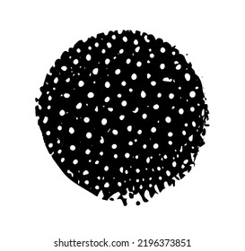 Black circle with white dots inside, minimalistic abstract illustration, isolated on white background.