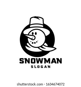 black circle white snowman character logo design